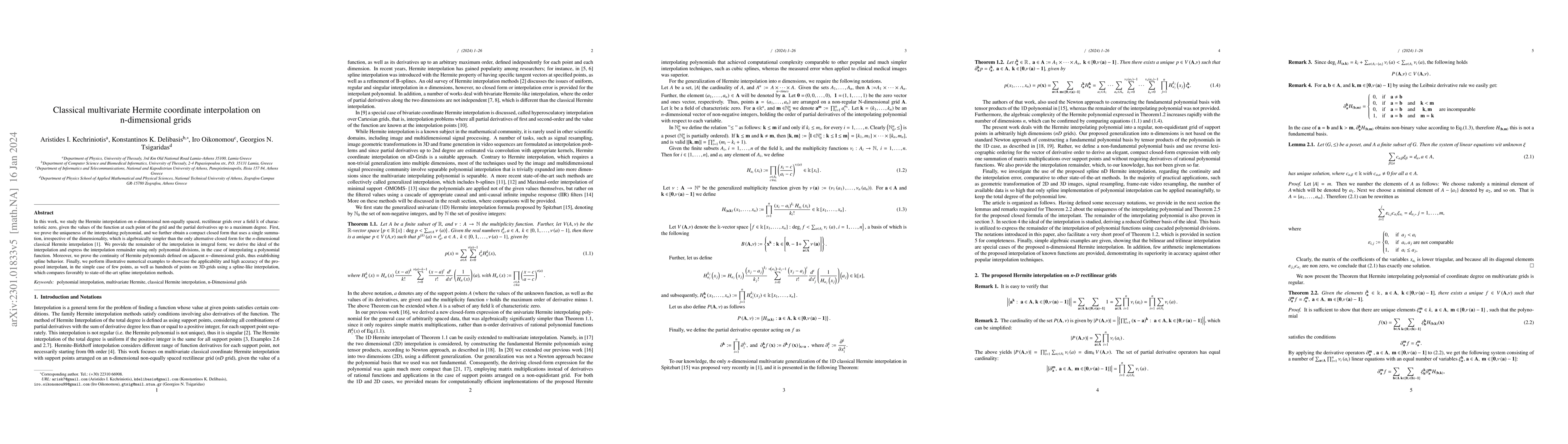 Thumbnail for Classical multivariate Hermite coordinate interpolation on n-dimensional
  grids