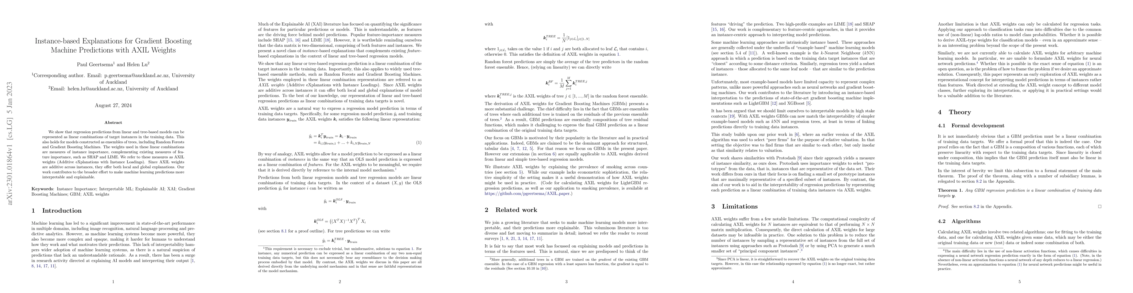 Thumbnail for Instance-based Explanations for Gradient Boosting Machine Predictions
  with AXIL Weights