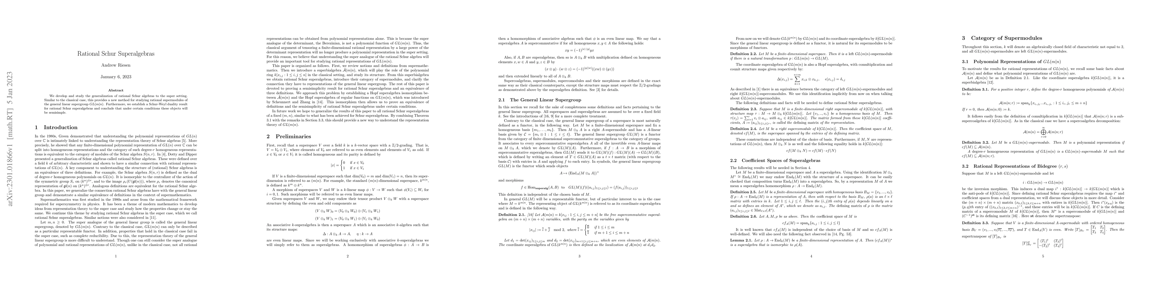 Thumbnail for Rational Schur Superalgebras