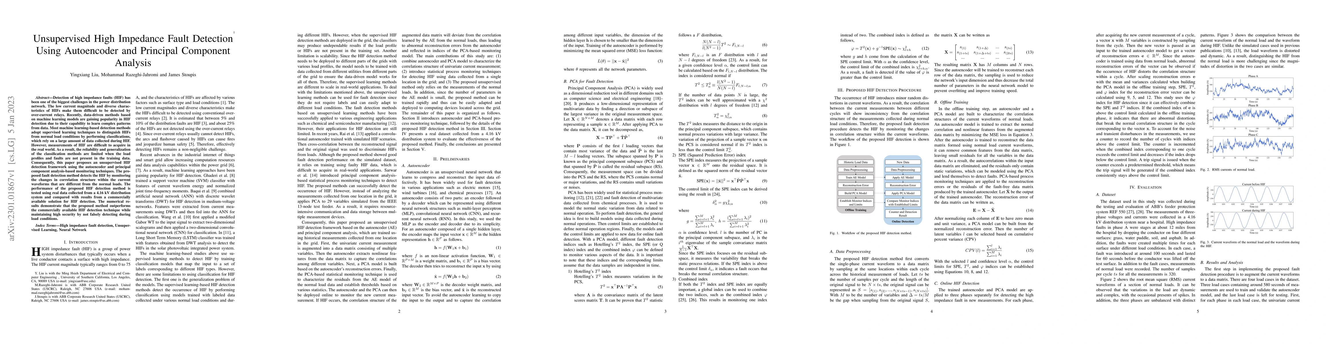Thumbnail for Unsupervised High Impedance Fault Detection Using Autoencoder and
  Principal Component Analysis