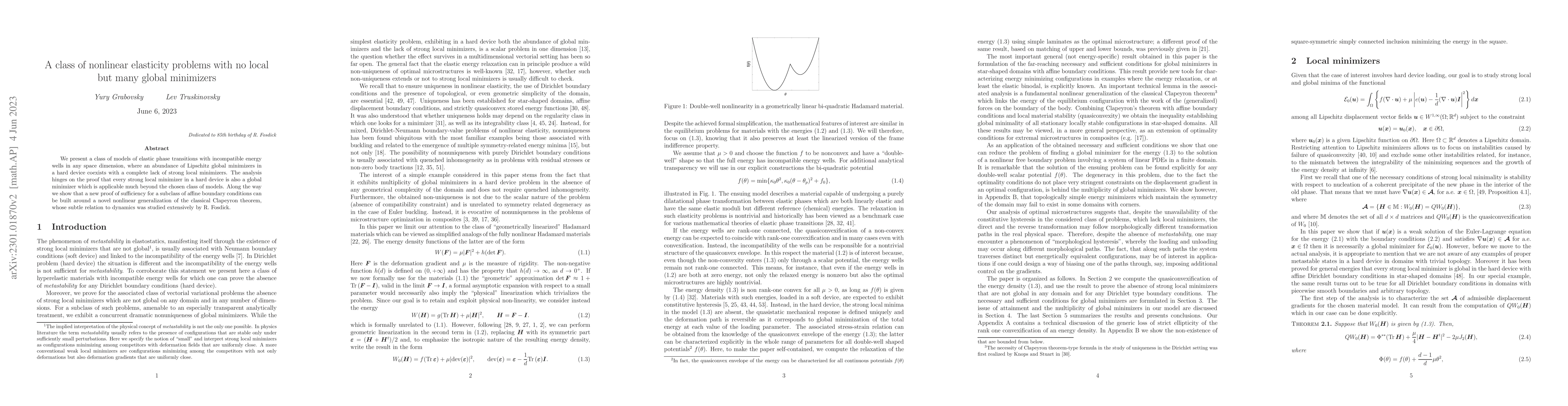 Thumbnail for A class of nonlinear elasticity problems with no local but many global
  minimizers
