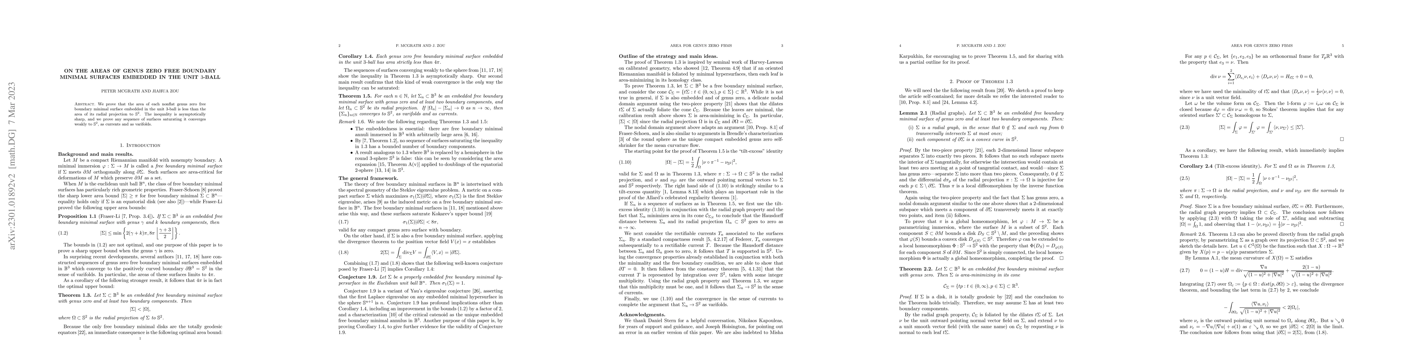 Thumbnail for On the Areas of Genus Zero Free Boundary Minimal Surfaces Embedded in
  the Unit $3$-ball