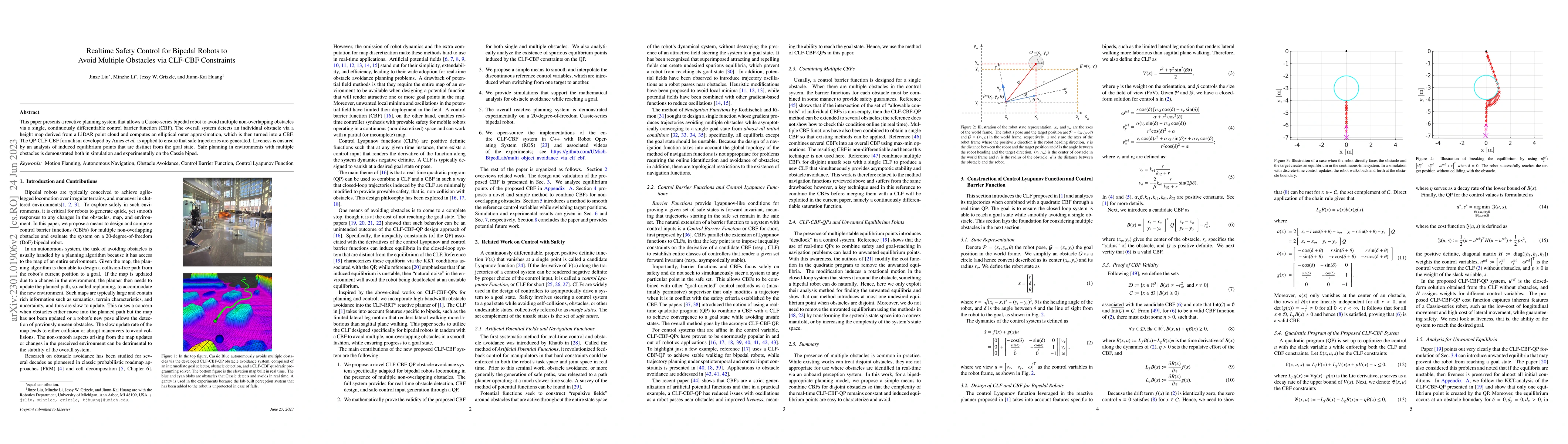 Thumbnail for Realtime Safety Control for Bipedal Robots to Avoid Multiple Obstacles
  via CLF-CBF Constraints