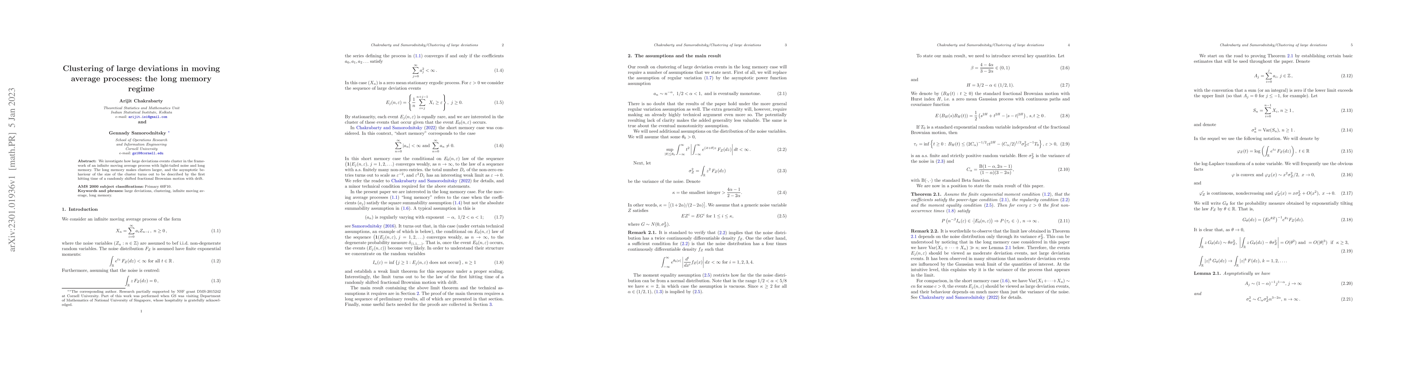 Thumbnail for Clustering of large deviations in moving average processes: the long
  memory regime