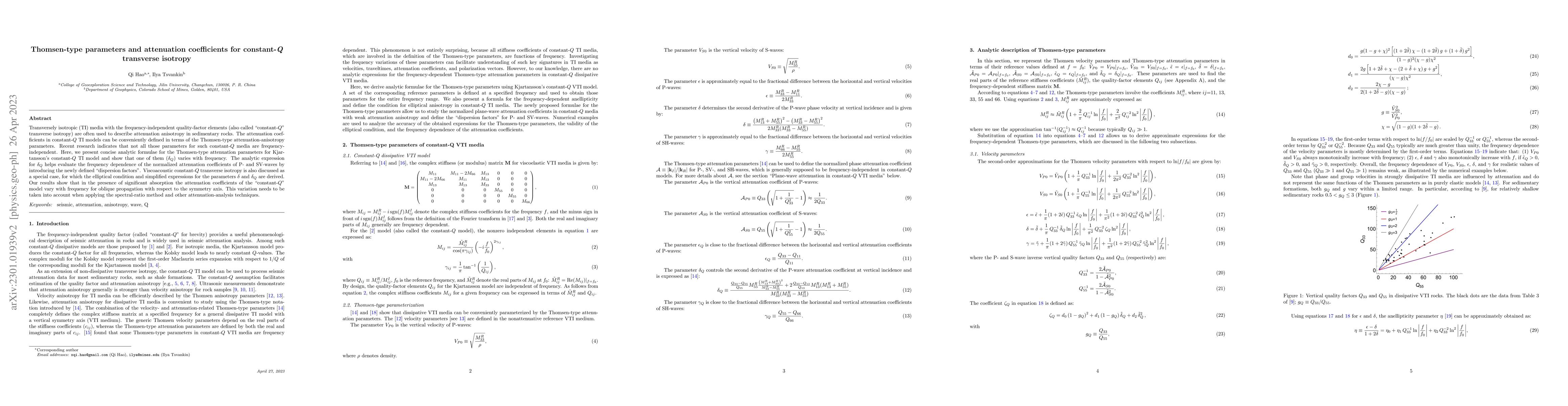 Thumbnail for Thomsen-type parameters and attenuation coefficients for constant-Q
  transverse isotropy