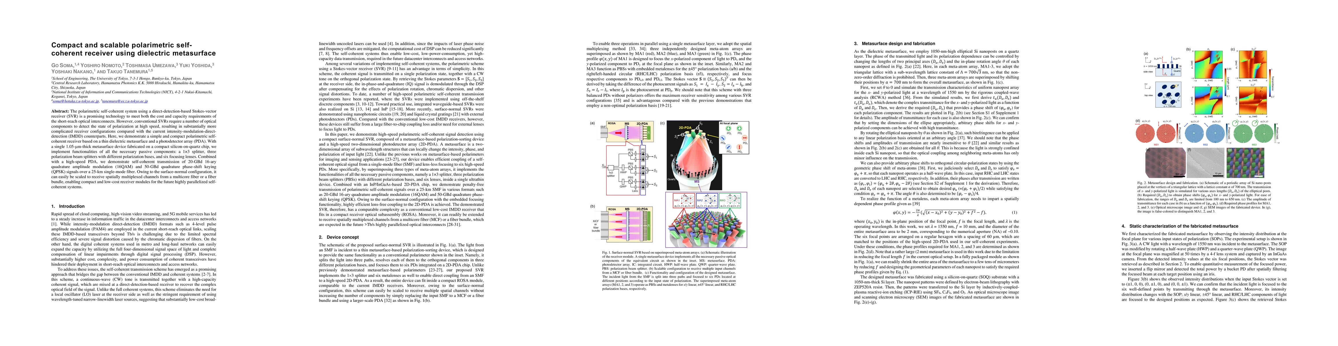 Thumbnail for Compact and scalable polarimetric self-coherent receiver using
  dielectric metasurface