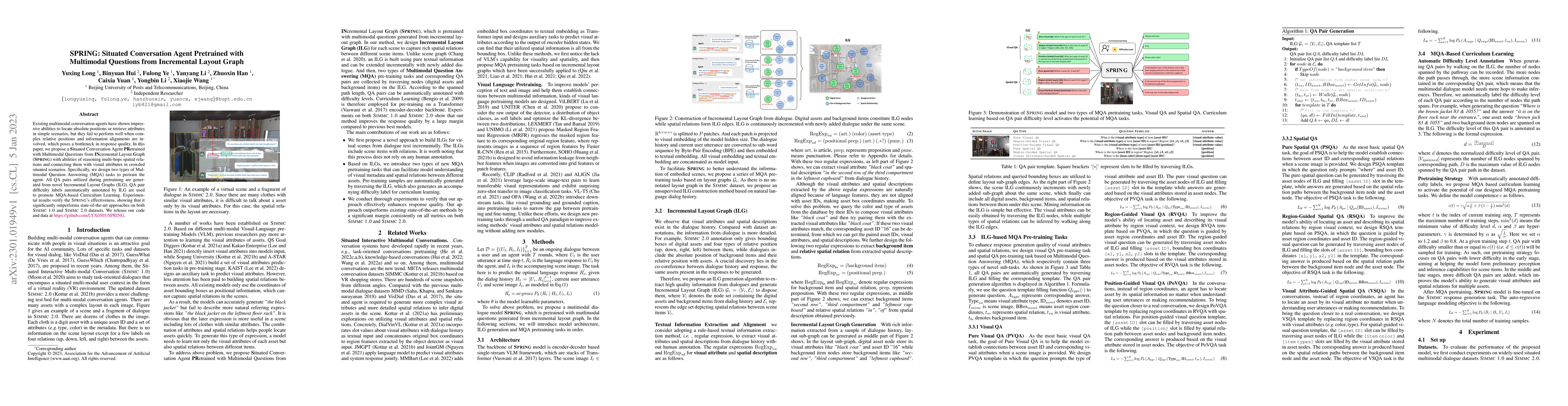 Thumbnail for SPRING: Situated Conversation Agent Pretrained with Multimodal Questions
  from Incremental Layout Graph