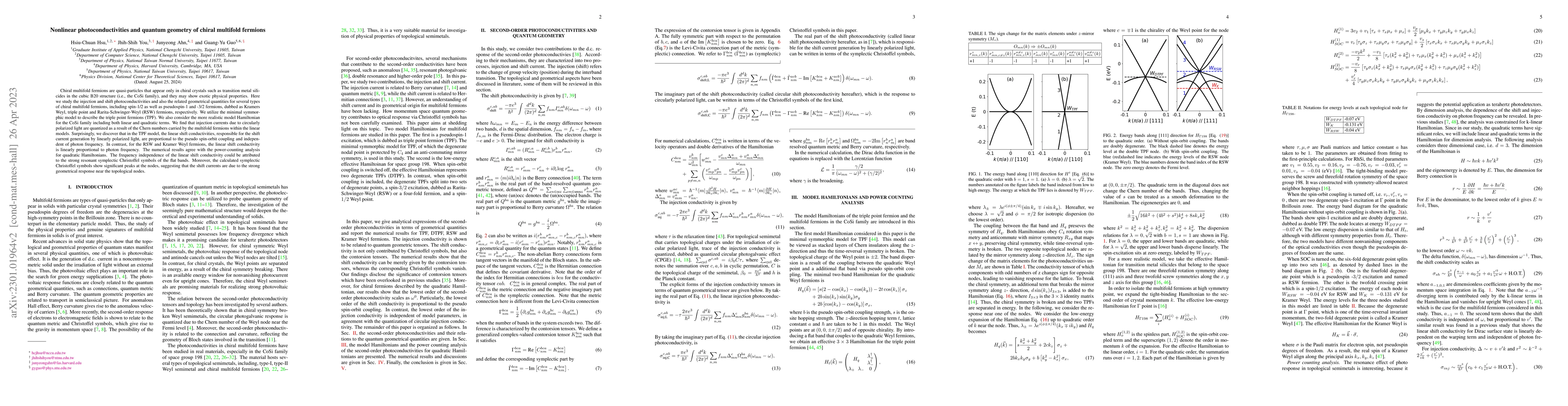 Thumbnail for Nonlinear photoconductivities and quantum geometry of chiral multifold
  fermions