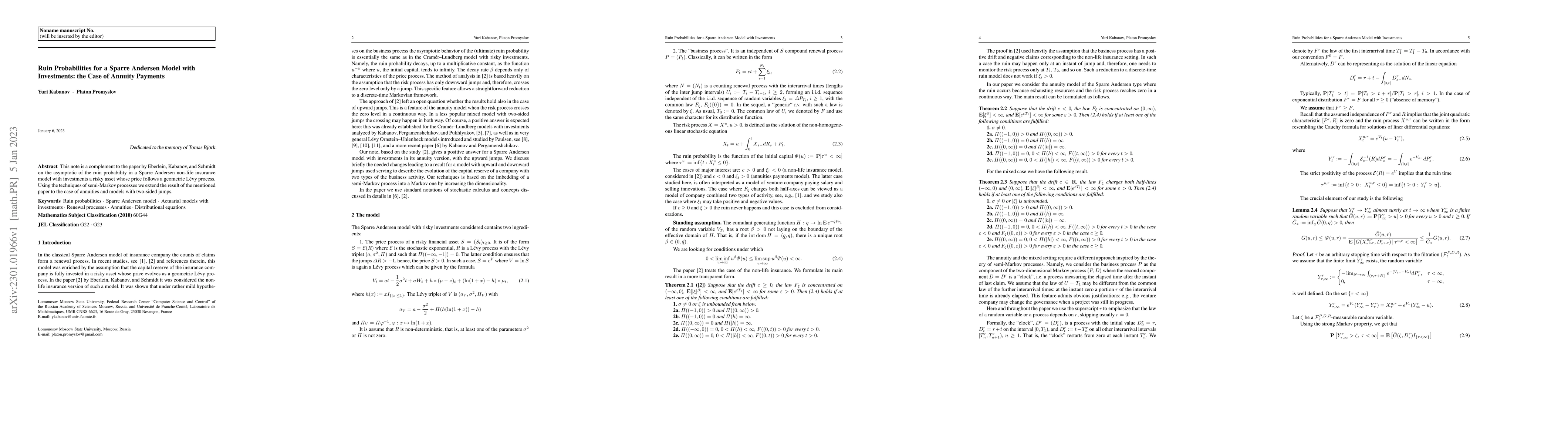 Thumbnail for Ruin Probabilities for a Sparre Andersen Model with Investments: the
  Case of Annuity Payments