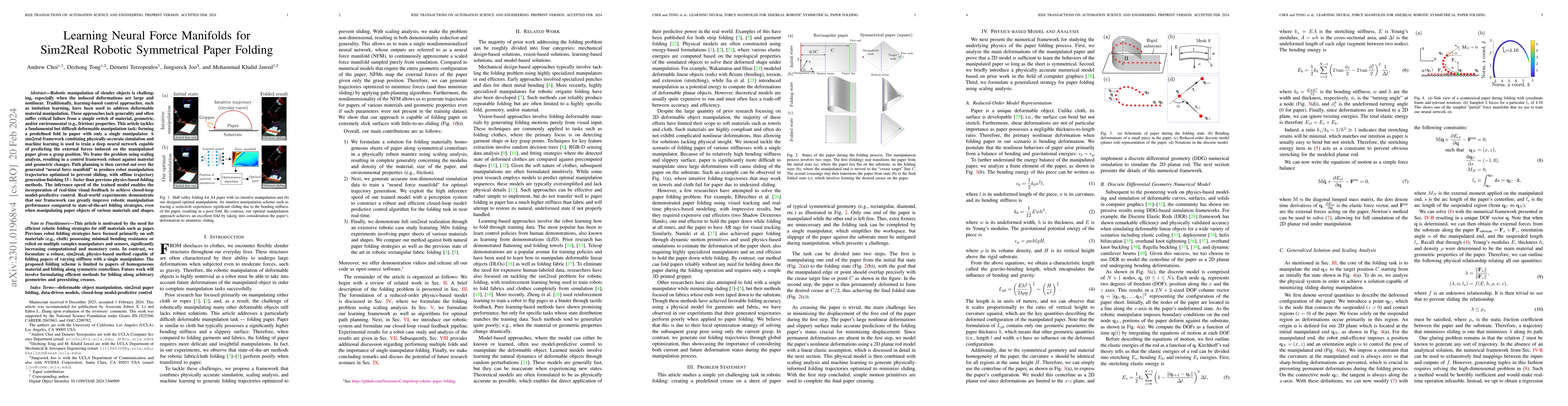 Thumbnail for Learning Neural Force Manifolds for Sim2Real Robotic Symmetrical Paper
  Folding