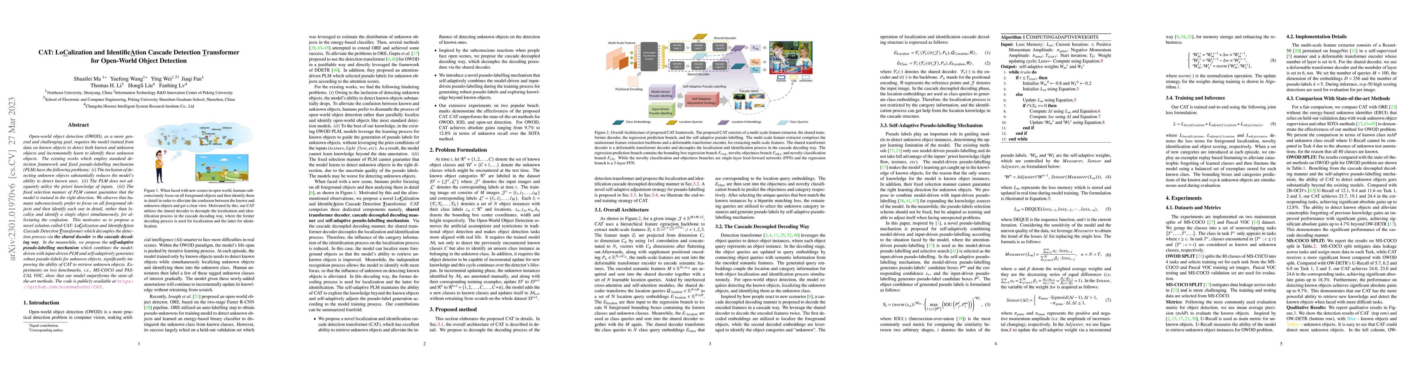 Thumbnail for CAT: LoCalization and IdentificAtion Cascade Detection Transformer for
  Open-World Object Detection
