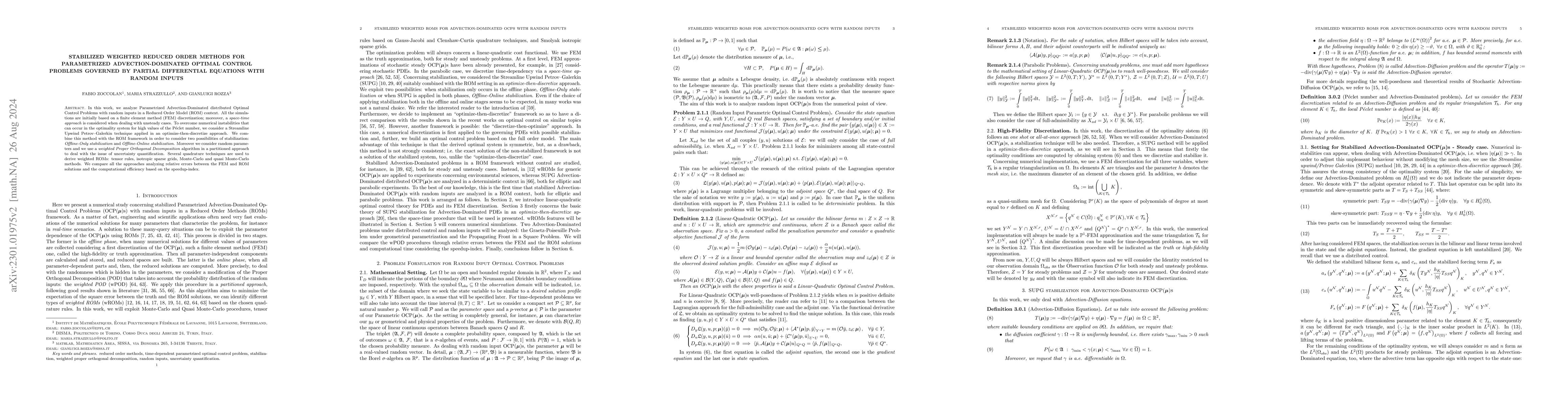 Thumbnail for Stabilized Weighted Reduced Order Methods for Parametrized
  Advection-Dominated Optimal Control Problems governed by Partial Differential
  Equations with Random Inputs