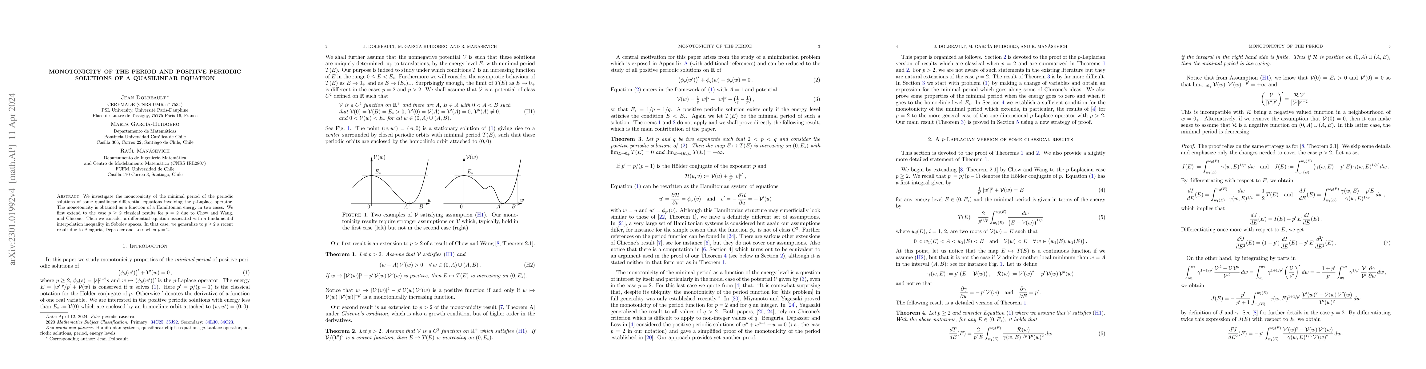 Thumbnail for Monotonicity of the period and positive periodic solutions of a
  quasilinear equation