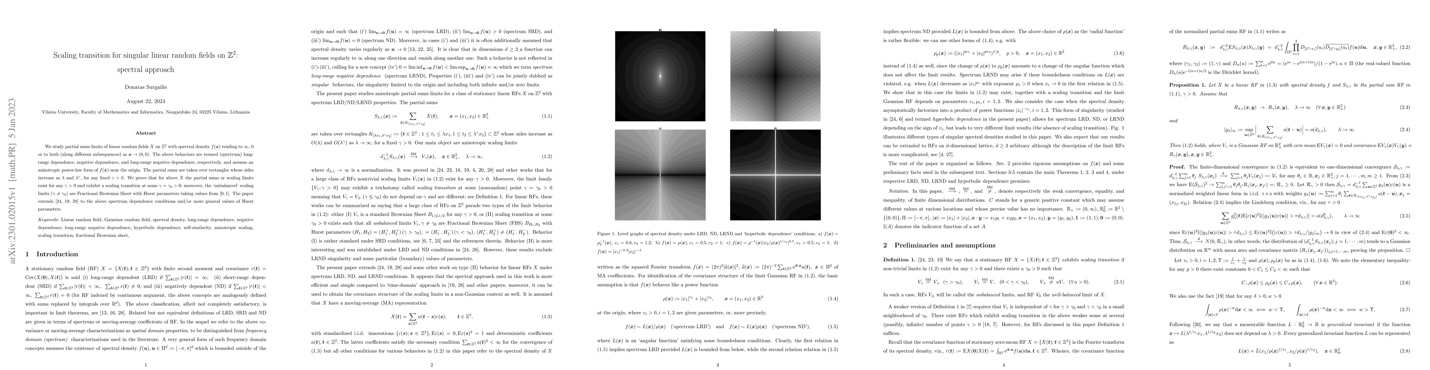 Thumbnail for Scaling transition for singular linear random fields on $\mathbb{Z}^2$:
  spectral approach