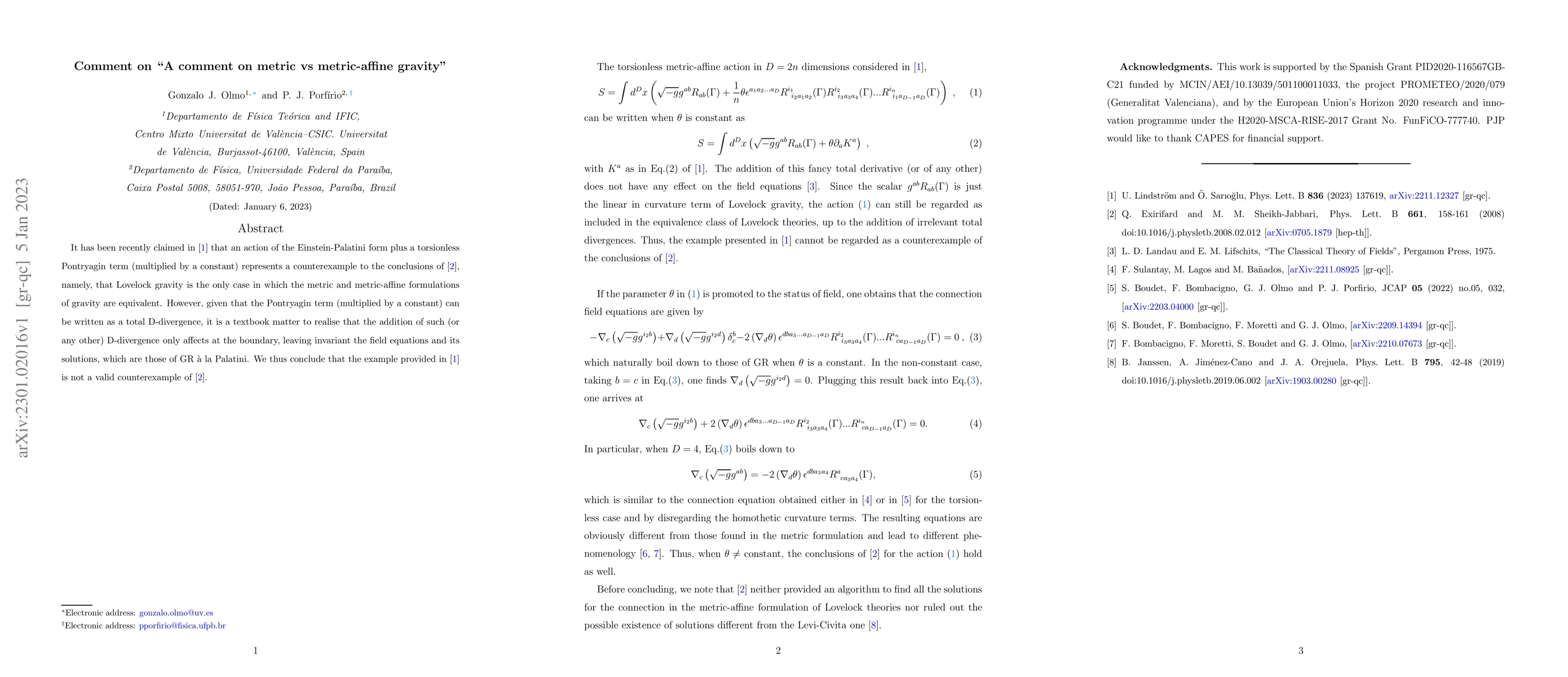 Thumbnail for Comment on "A comment on metric vs metric-affine gravity"