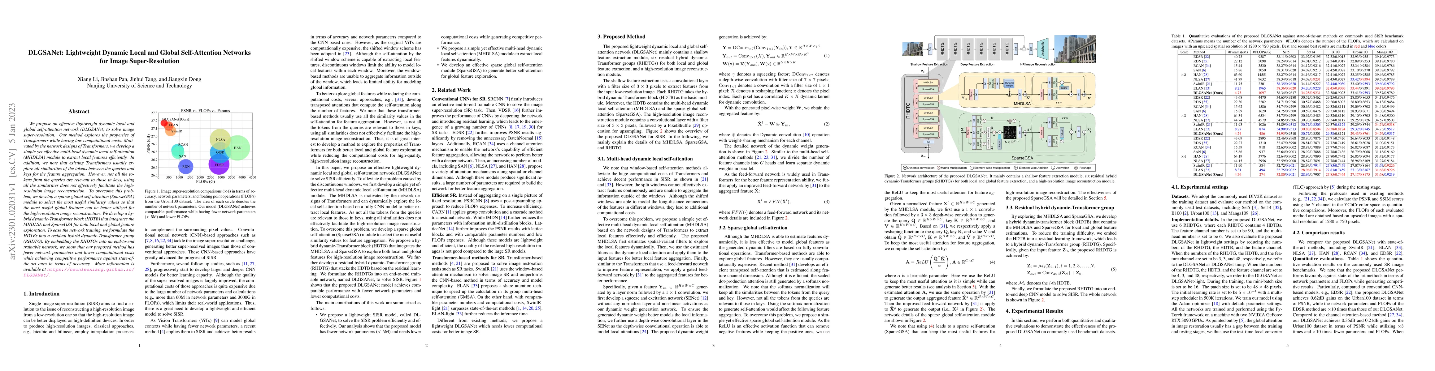 Thumbnail for DLGSANet: Lightweight Dynamic Local and Global Self-Attention Networks
  for Image Super-Resolution