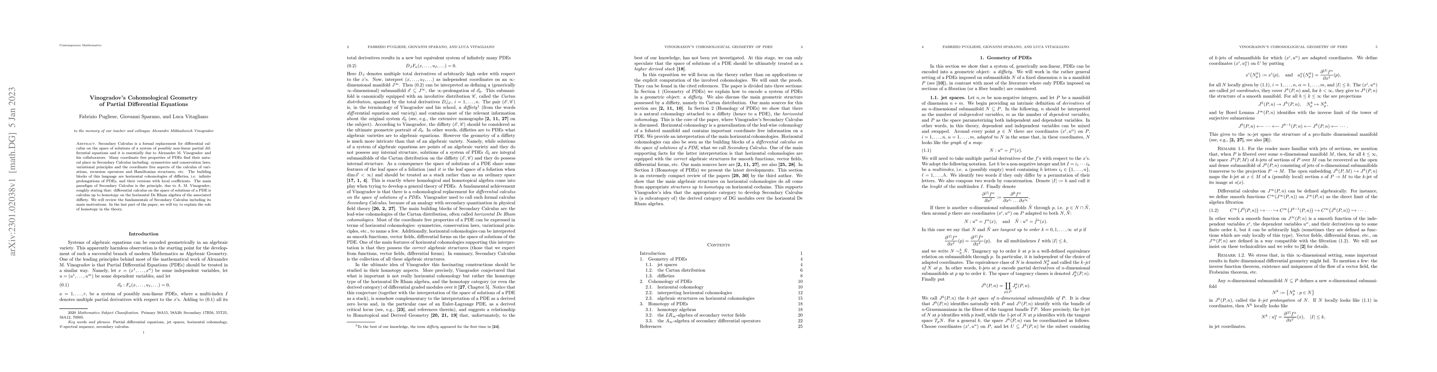 Thumbnail for Vinogradov's Cohomological Geometry of Partial Differential Equations
