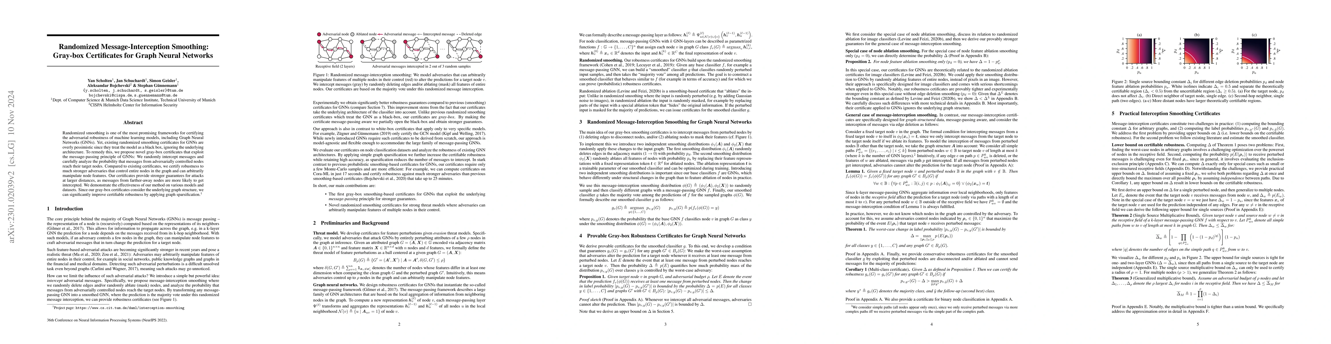 Thumbnail for Randomized Message-Interception Smoothing: Gray-box Certificates for
  Graph Neural Networks