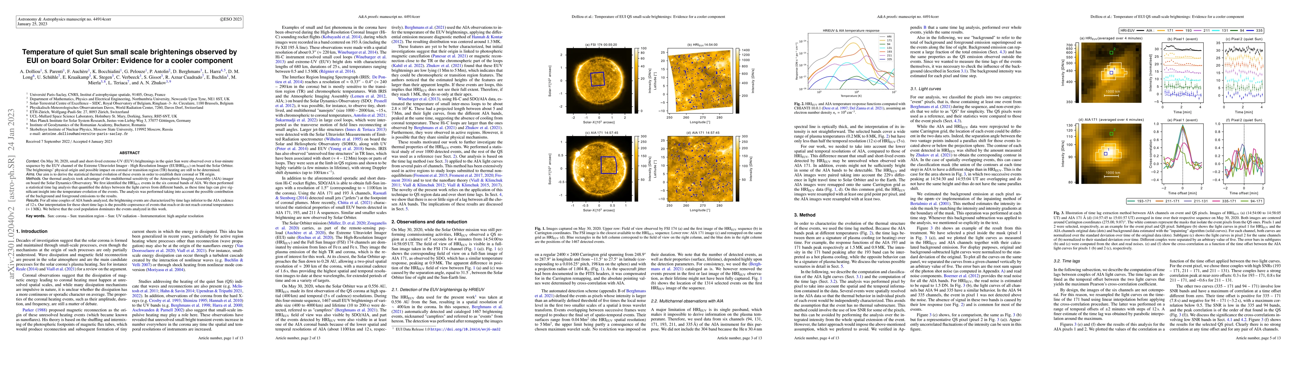 Thumbnail for Temperature of Solar Orbiter/EUI quiet Sun small scale brightenings:
  evidence for a cooler component