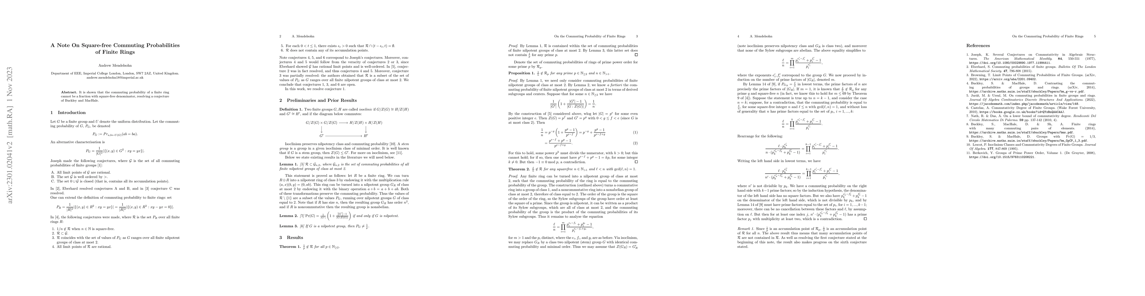 Thumbnail for A Note On Square-free Commuting Probabilities of Finite Rings