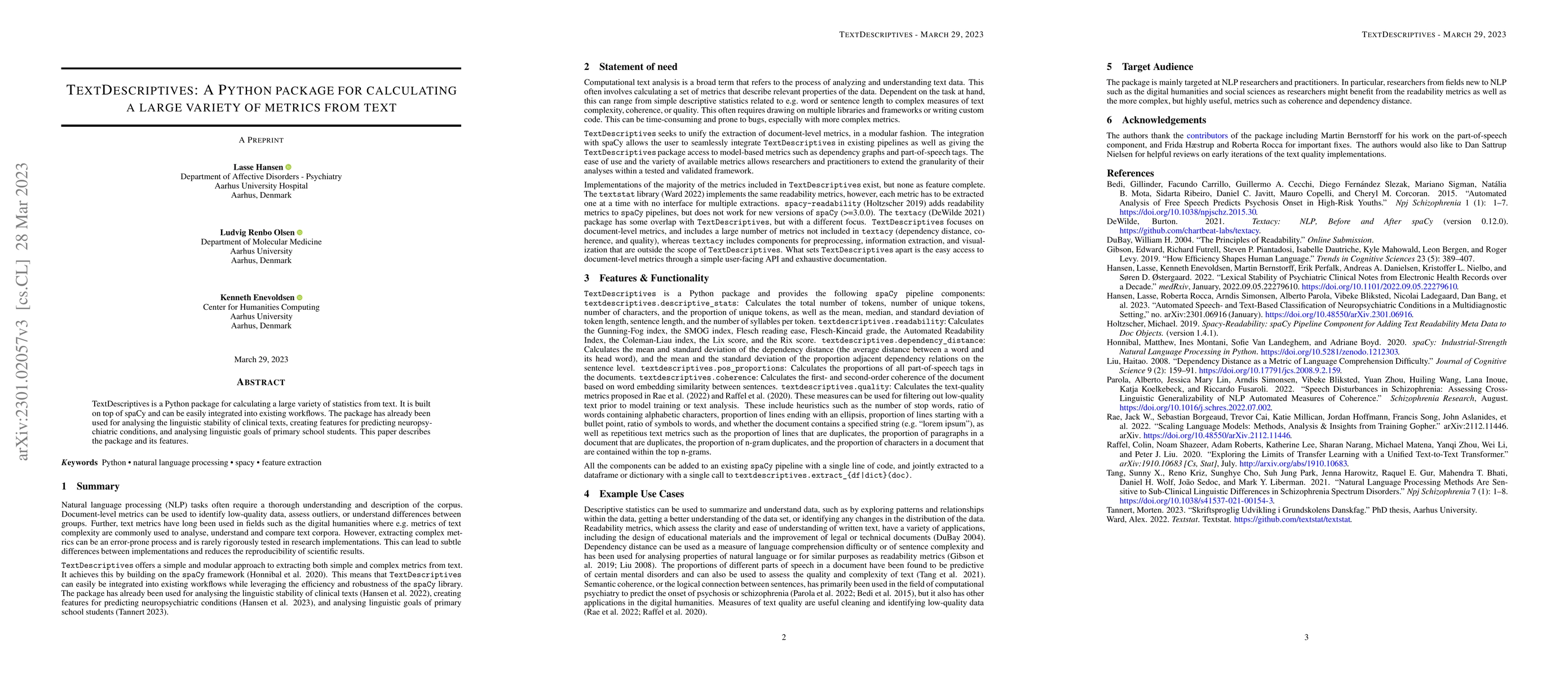 Thumbnail for TextDescriptives: A Python package for calculating a large variety of
  metrics from text