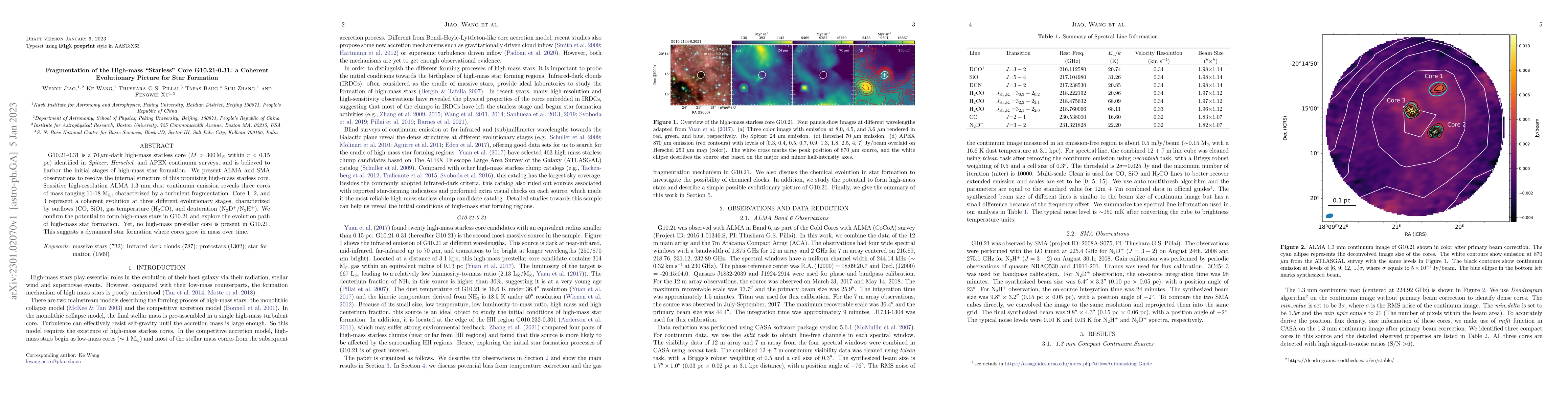 Thumbnail for Fragmentation of the High-mass "Starless'' Core G10.21-0.31: a Coherent
  Evolutionary Picture for Star Formation
