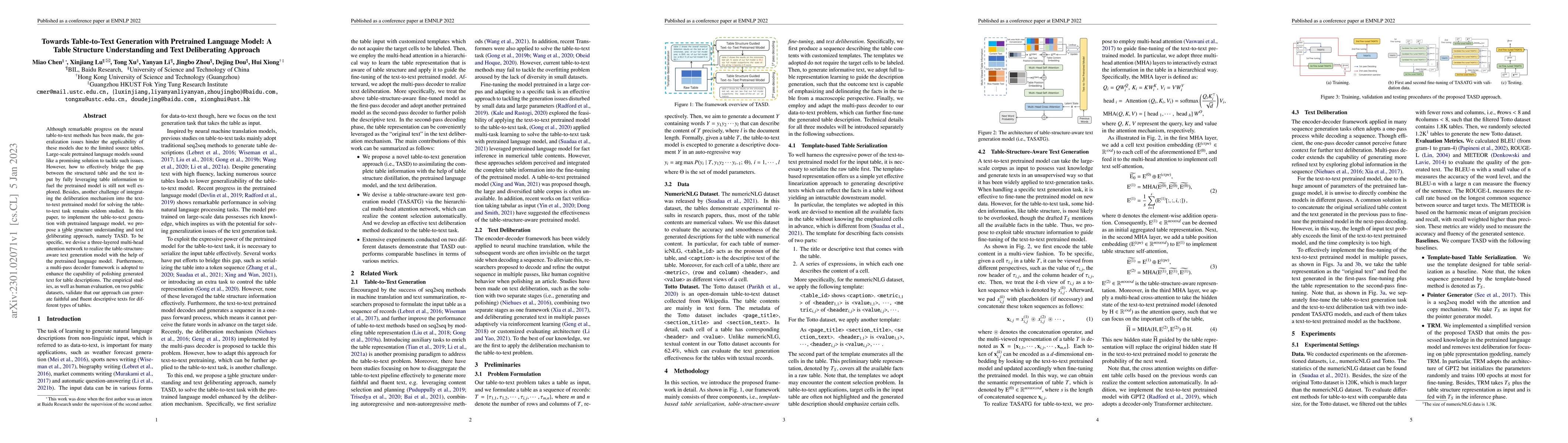 Thumbnail for Towards Table-to-Text Generation with Pretrained Language Model: A Table
  Structure Understanding and Text Deliberating Approach