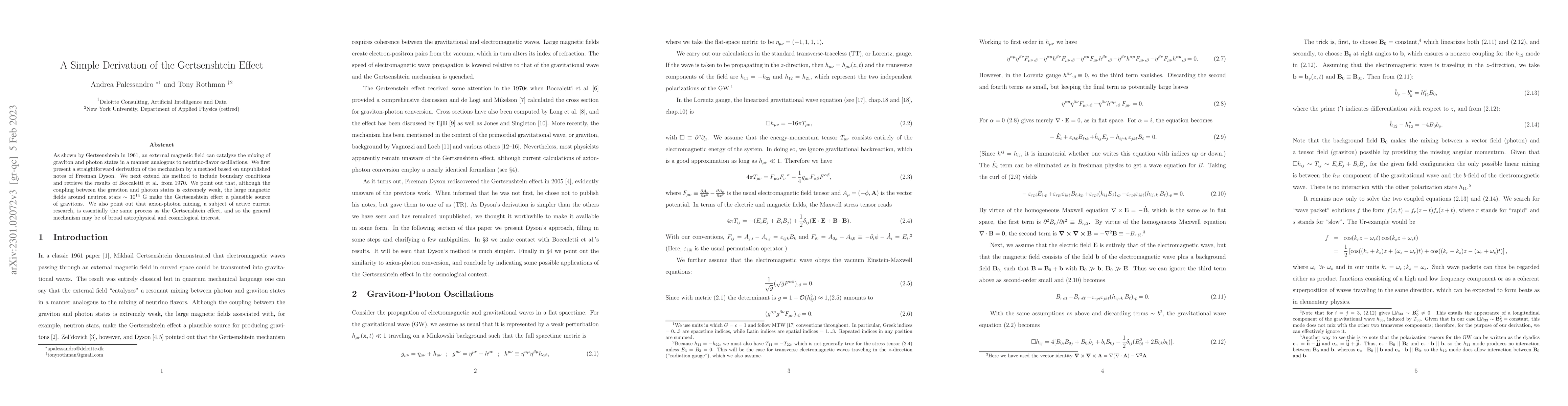 Thumbnail for A Simple Derivation of the Gertsenshtein Effect
