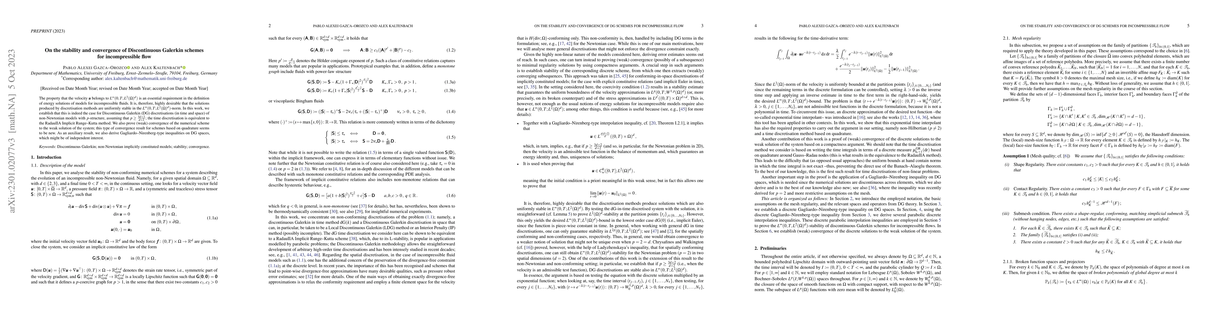 Thumbnail for On the stability and convergence of Discontinuous Galerkin schemes for
  incompressible flow