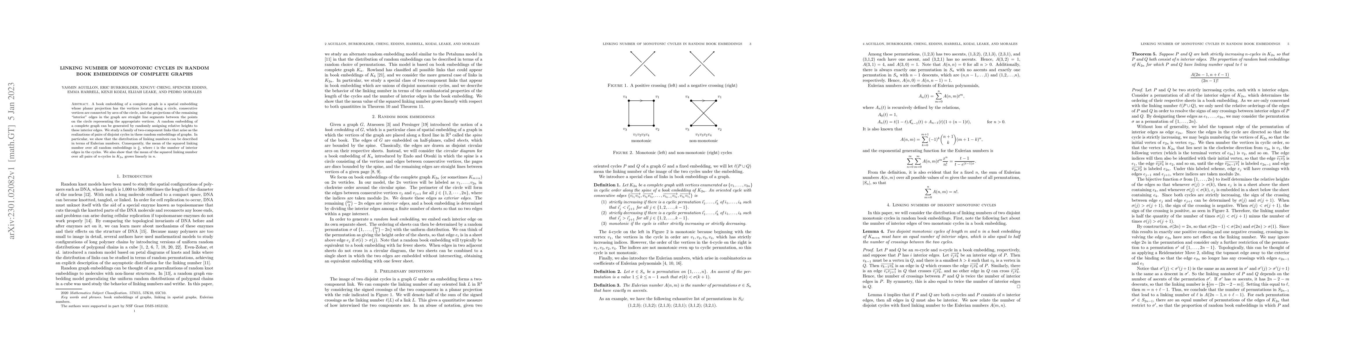Thumbnail for Linking number of monotonic cycles in random book embeddings of complete
  graphs