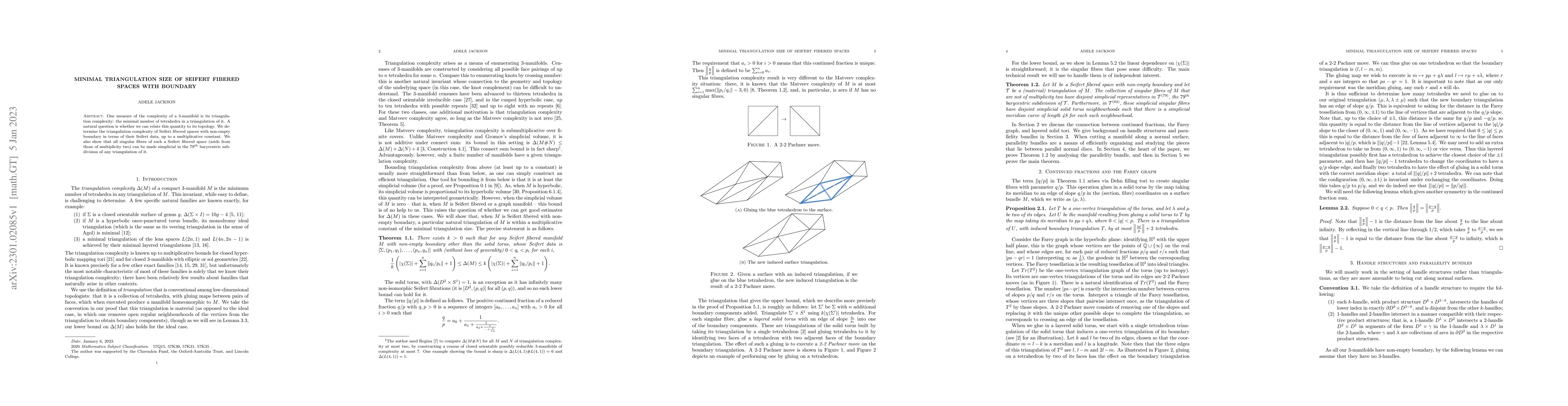 Thumbnail for Minimal triangulation size of Seifert fibered spaces with boundary