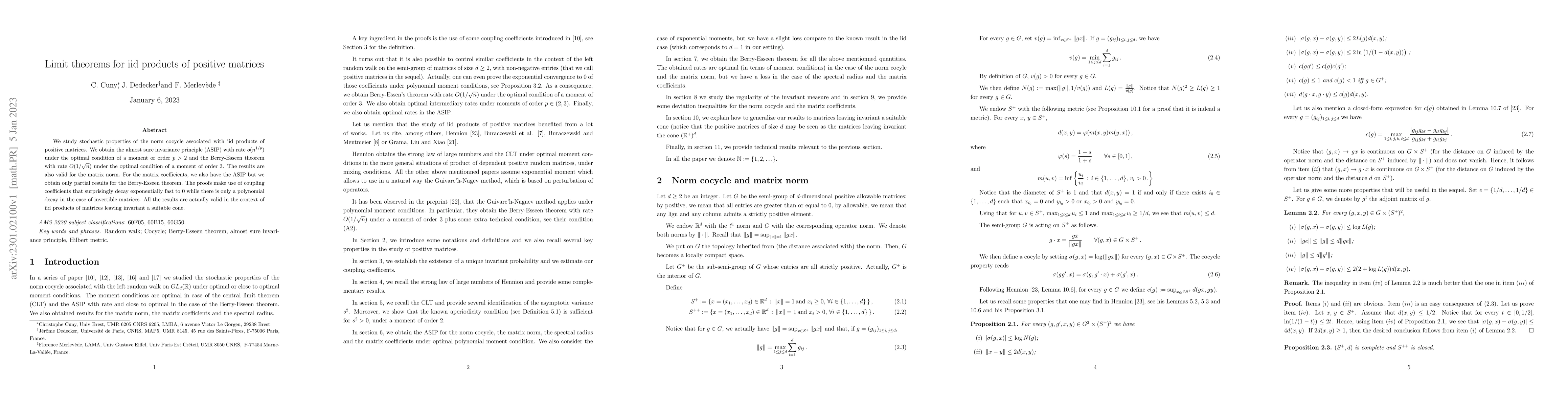Thumbnail for Limit theorems for iid products of positive matrices