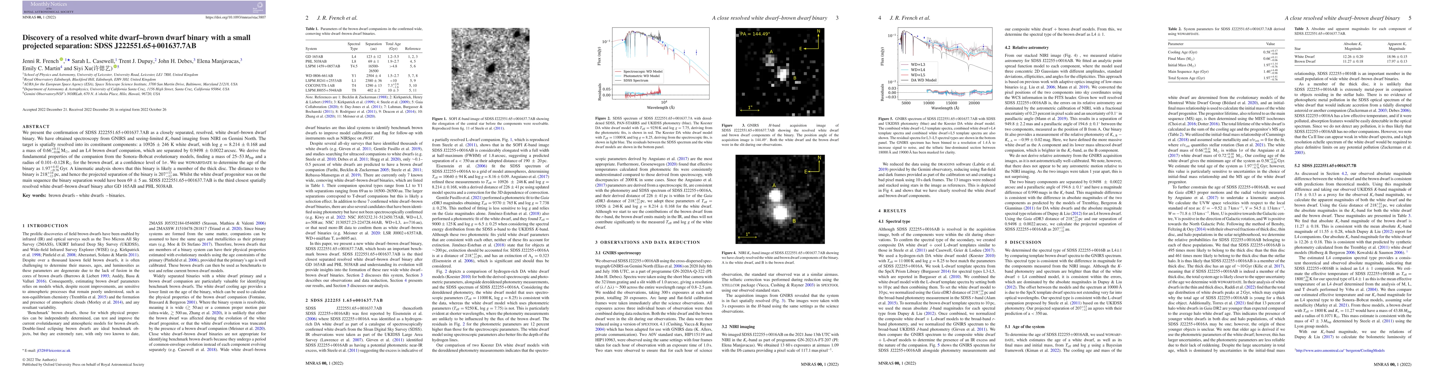 Thumbnail for Discovery of a resolved white dwarf-brown dwarf binary with a small
  projected separation: SDSS J222551.65+001637.7AB