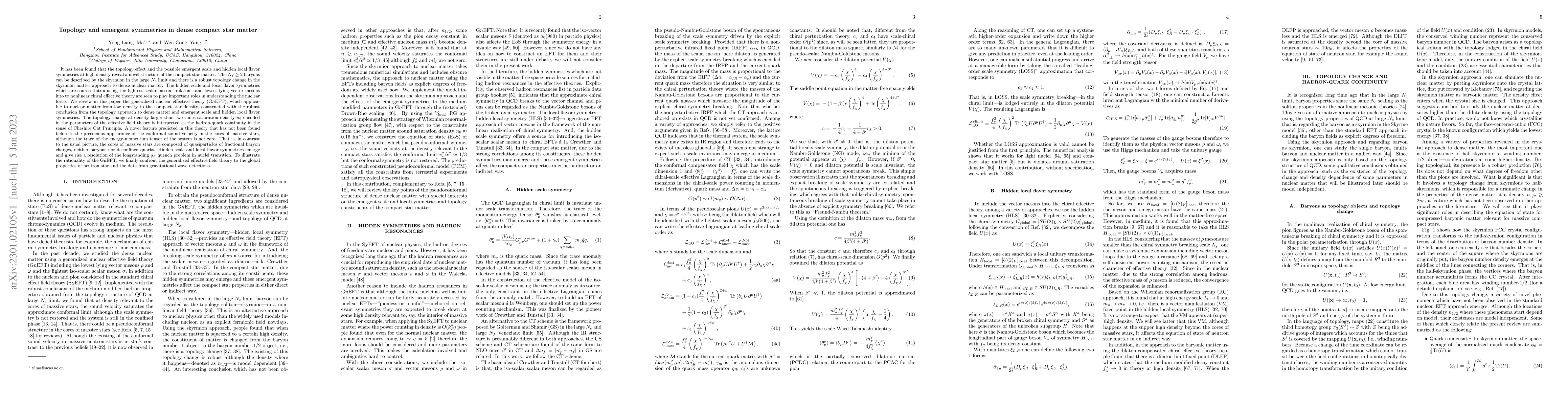 Thumbnail for Topology and emergent symmetries in dense compact star matter