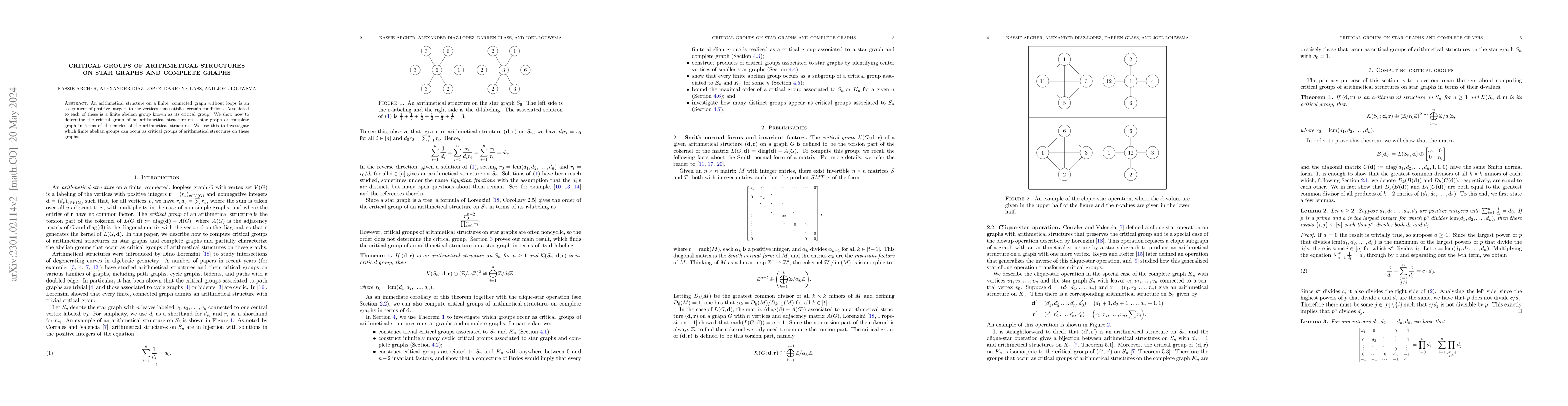 Thumbnail for Critical groups of arithmetical structures on star graphs and complete
  graphs