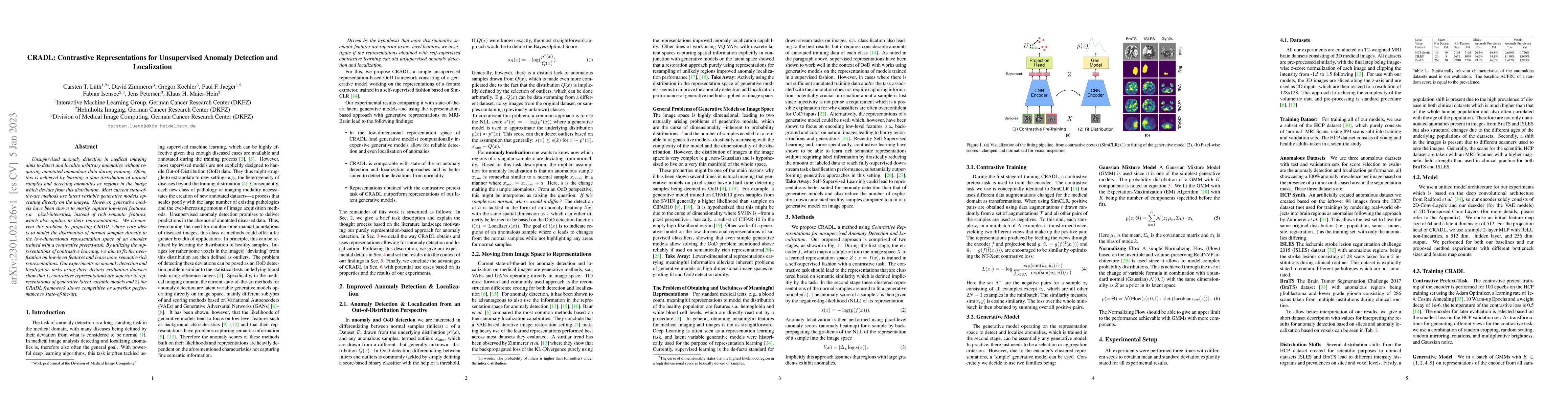 Thumbnail for CRADL: Contrastive Representations for Unsupervised Anomaly Detection
  and Localization