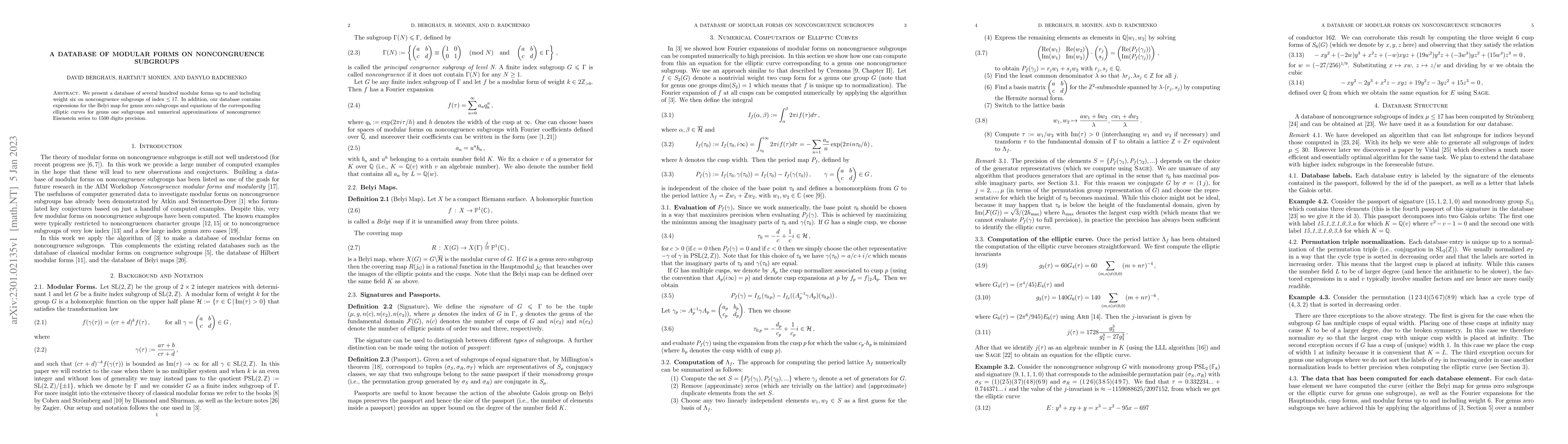 Thumbnail for A Database of Modular Forms on Noncongruence Subgroups