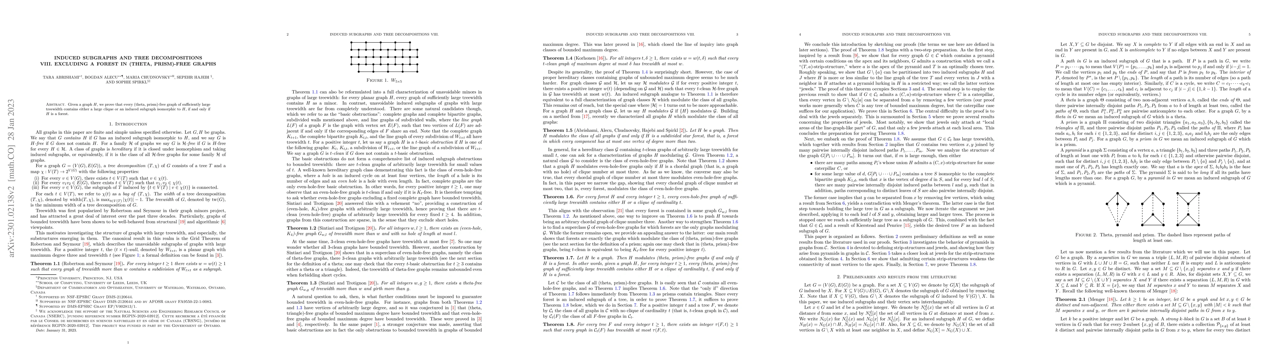Thumbnail for Induced subgraphs and tree decompositions VIII. Excluding a forest in
  (theta, prism)-free graphs