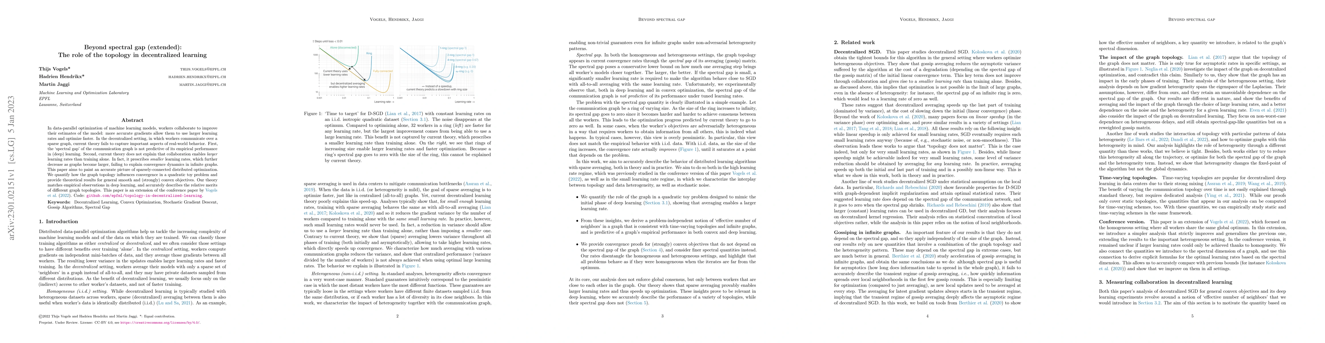 Thumbnail for Beyond spectral gap (extended): The role of the topology in
  decentralized learning