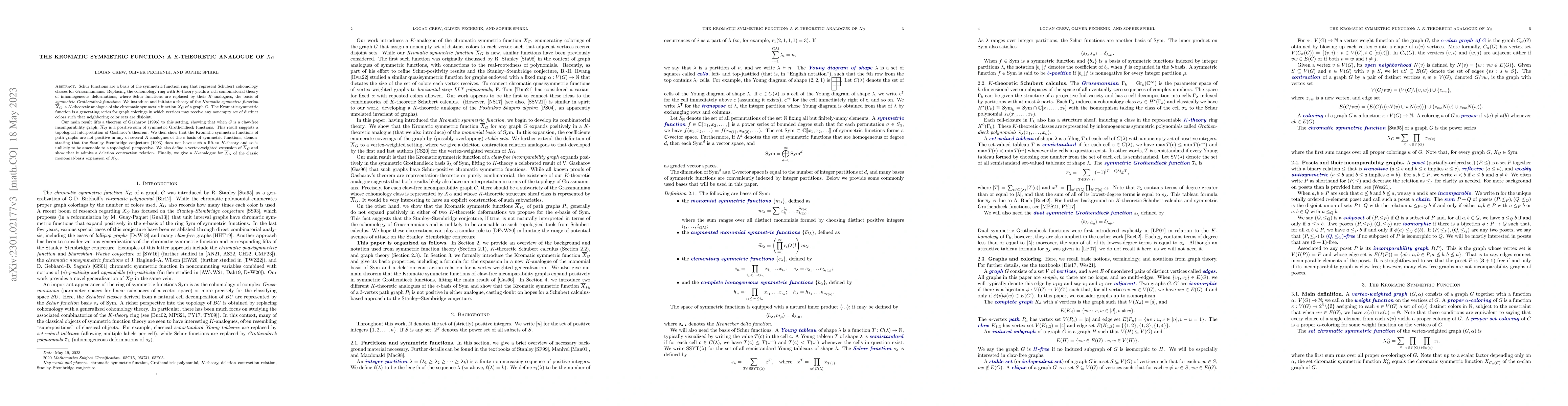 Thumbnail for The Kromatic Symmetric Function: A $K$-theoretic Analogue of $X_G$