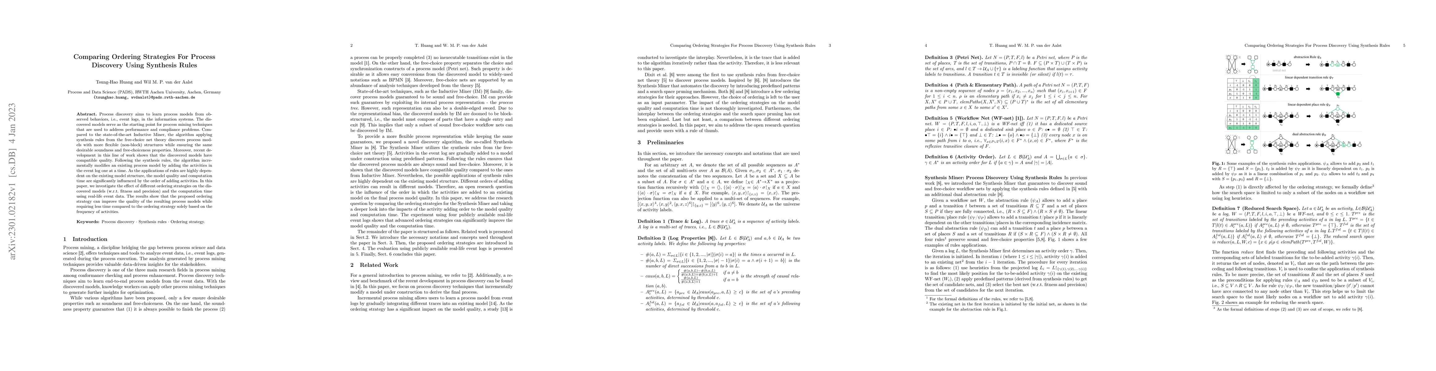 Thumbnail for Comparing Ordering Strategies For Process Discovery Using Synthesis
  Rules