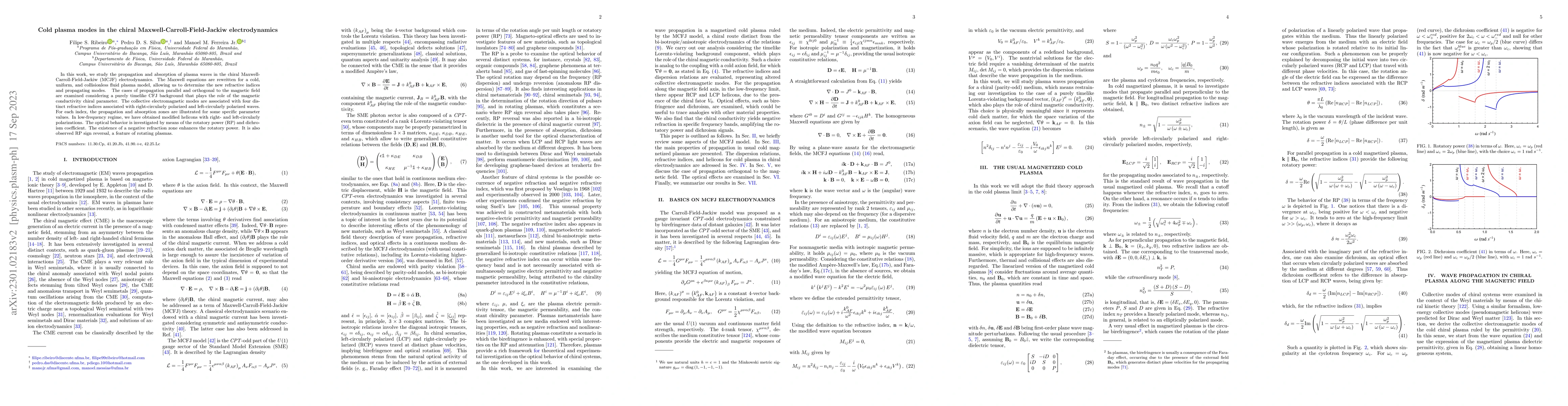 Thumbnail for Cold plasma waves in the chiral Maxwell-Carroll-Field-Jackiw
  electrodynamics