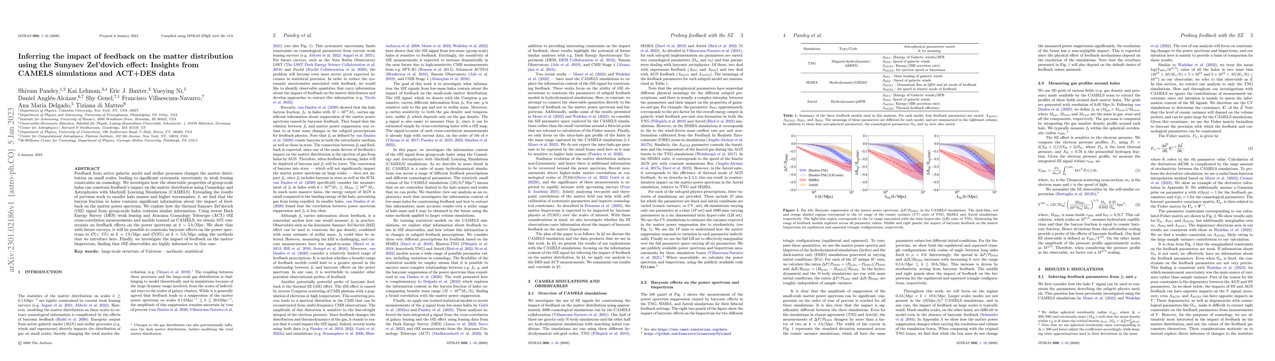 Thumbnail for Inferring the impact of feedback on the matter distribution using the
  Sunyaev Zel'dovich effect: Insights from CAMELS simulations and ACT+DES data
