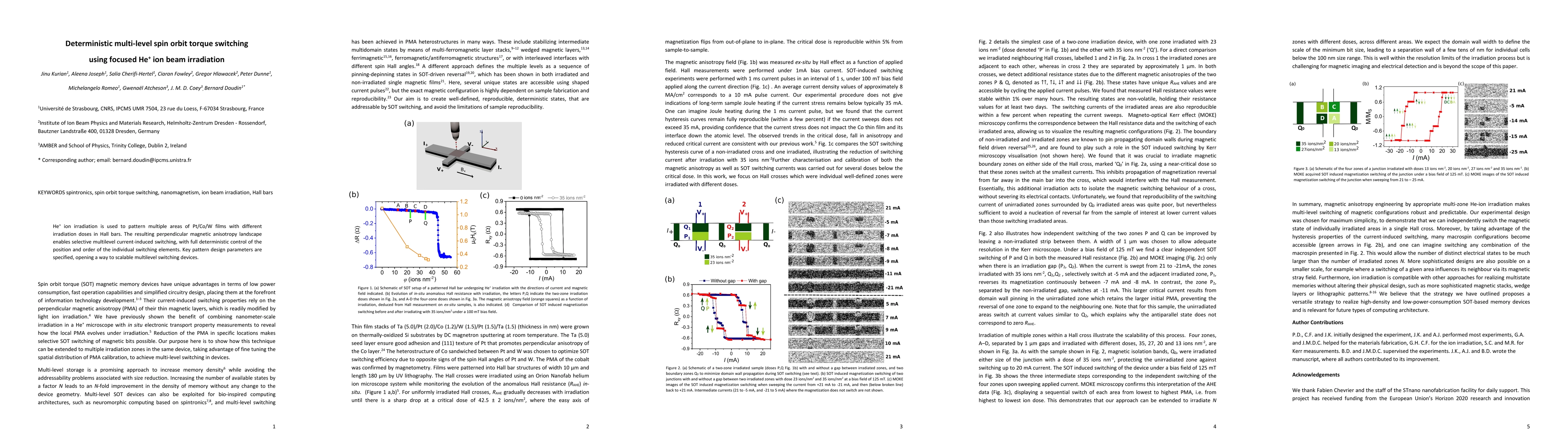 Thumbnail for Deterministic multi-level spin orbit torque switching using He+
  microscopy patterning