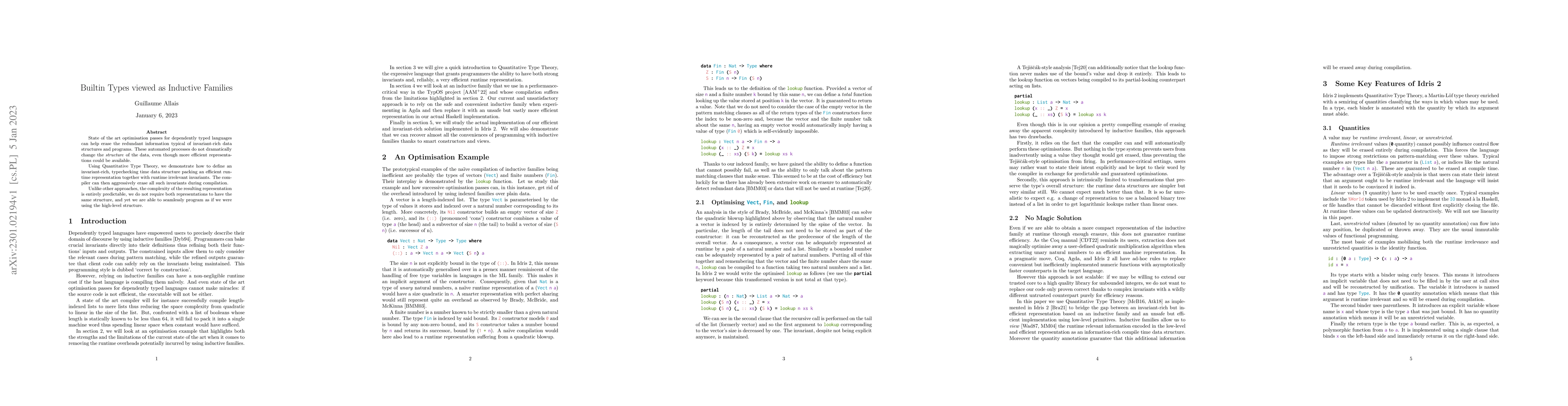 Thumbnail for Builtin Types viewed as Inductive Families