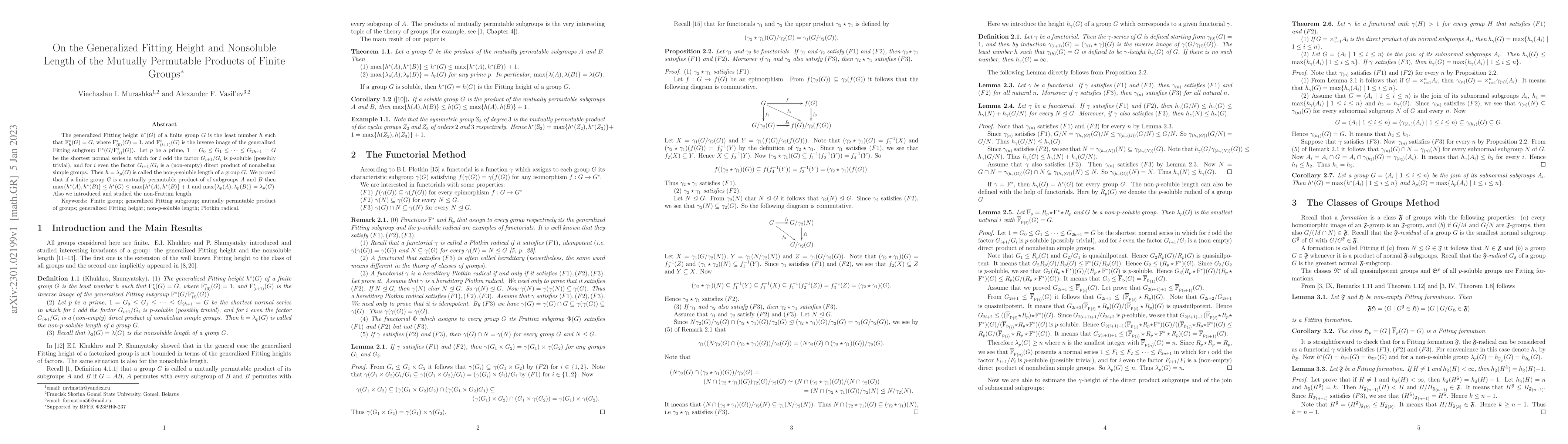Thumbnail for On the Generalized Fitting Height and Nonsoluble Length of the Mutually
  Permutable Products of Finite Groups