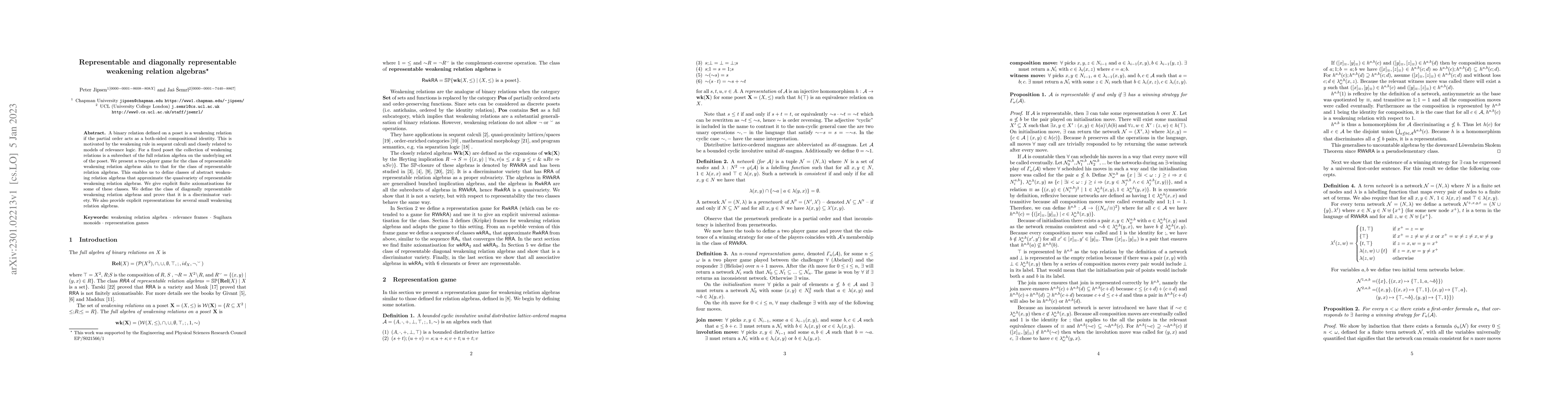 Thumbnail for Representable and diagonally representable weakening relation algebras
