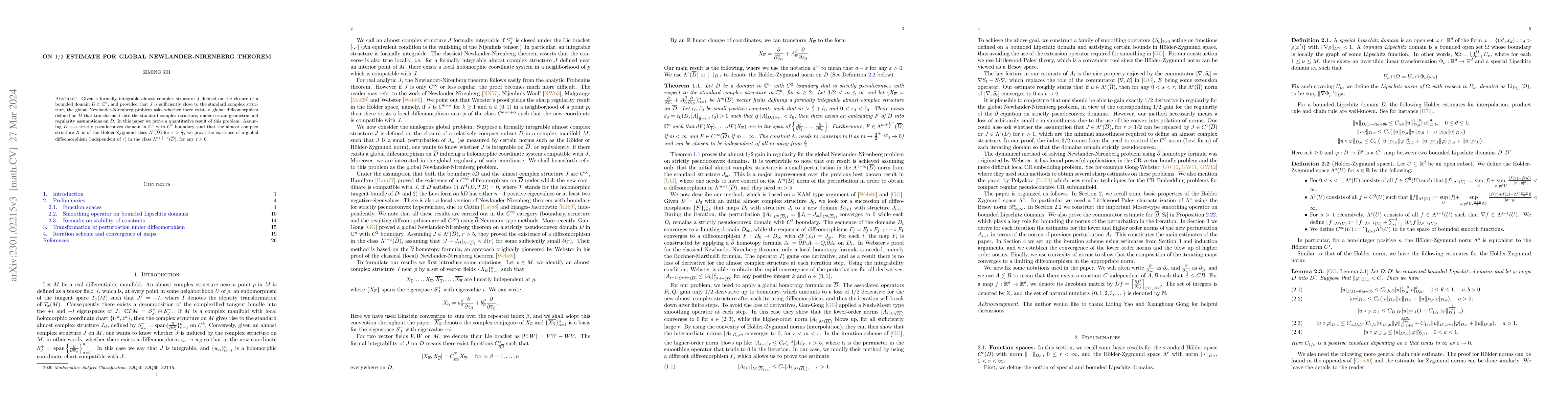 Thumbnail for On $1/2$ estimate for global Newlander-Nirenberg theorem