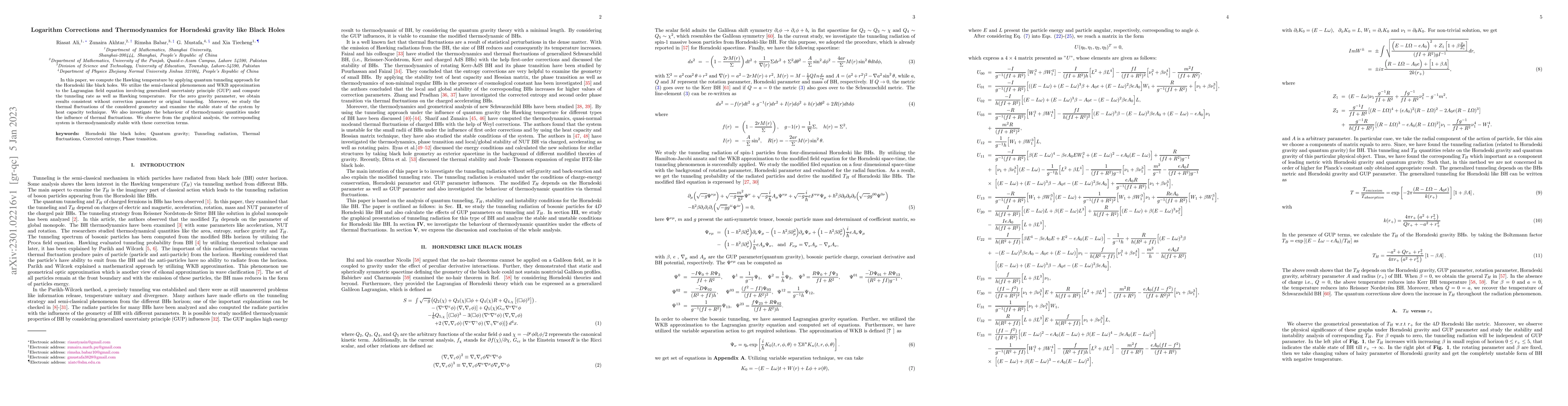 Thumbnail for Logarithm Corrections and Thermodynamics for Horndeski gravity like
  Black Holes