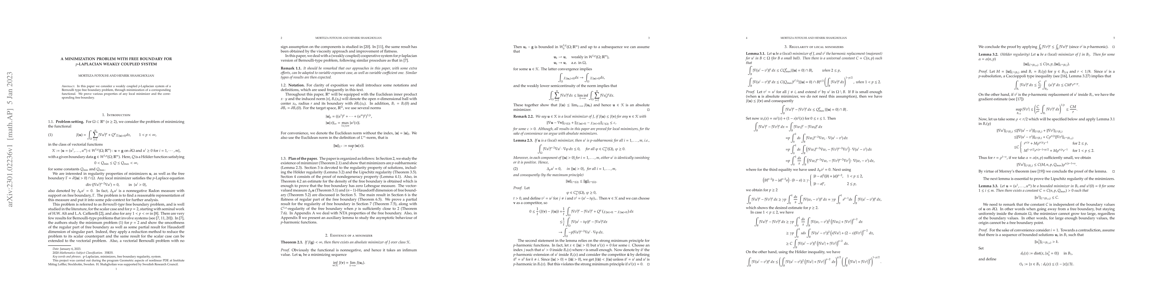 Thumbnail for A Minimization Problem with Free Boundary for $p$-Laplacian weakly
  coupled System
